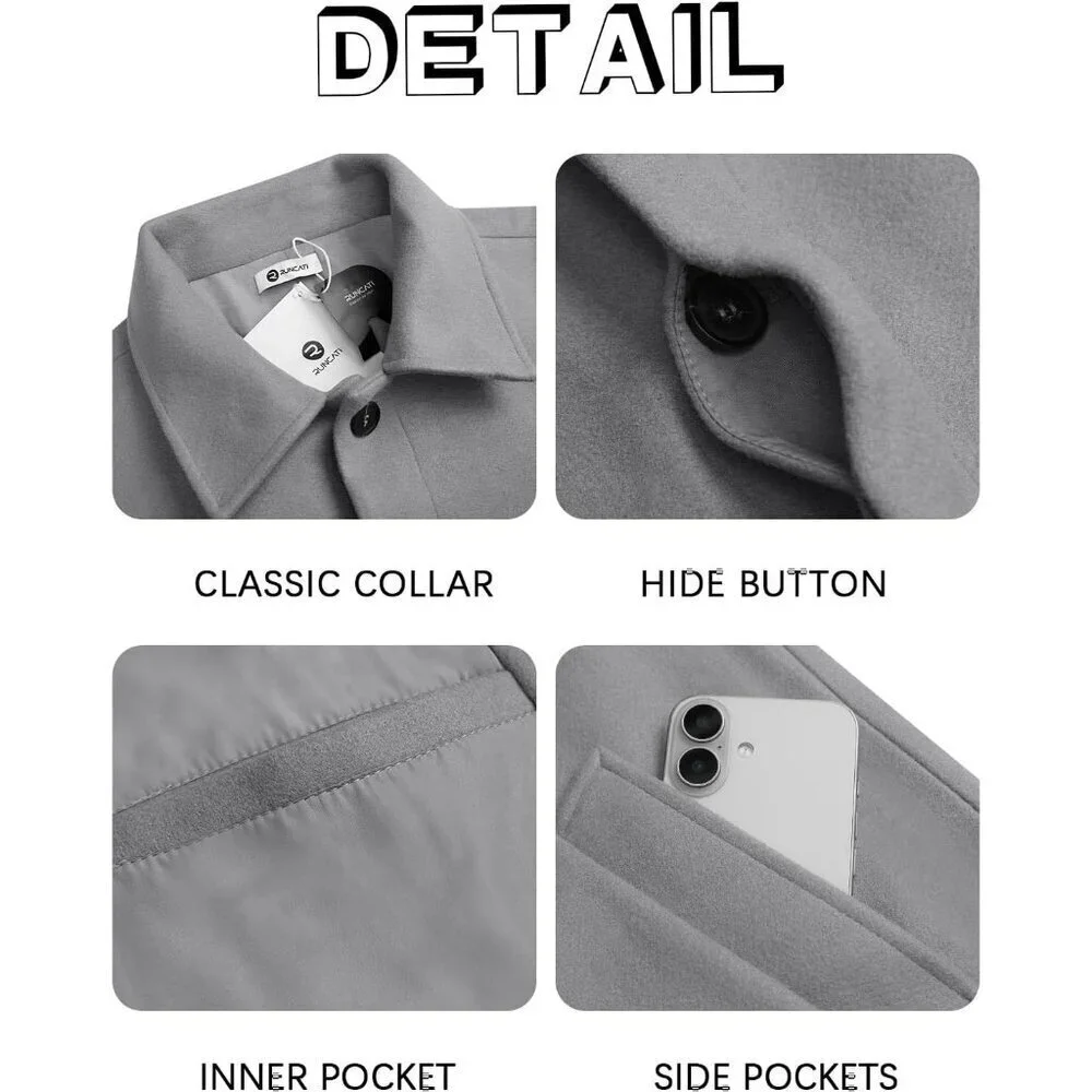 Men's Grey Long Trench Coat Single Breasted Casual Fall Winter Warm Pea Coat
